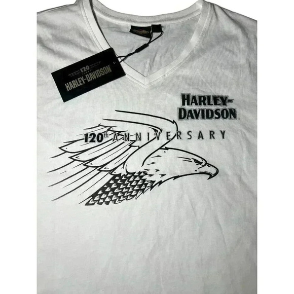 Harley Davidson 120th Anniversary Womens Size XL V-Neck T-Shirt White SS Cotton - Picture 6 of 8